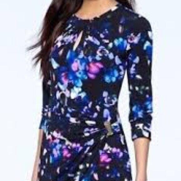 Cache Black Floral Dress With Gold Accent & Keyhole Neckline Small - Picture 1 of 6
